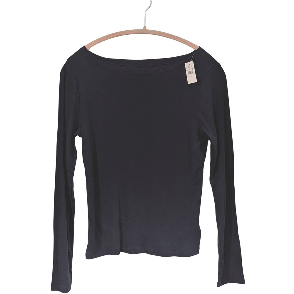 Gap Favorite Tee M Navy Blue Boat Neck Ribbed Long Sleeve Cotton Modal Top